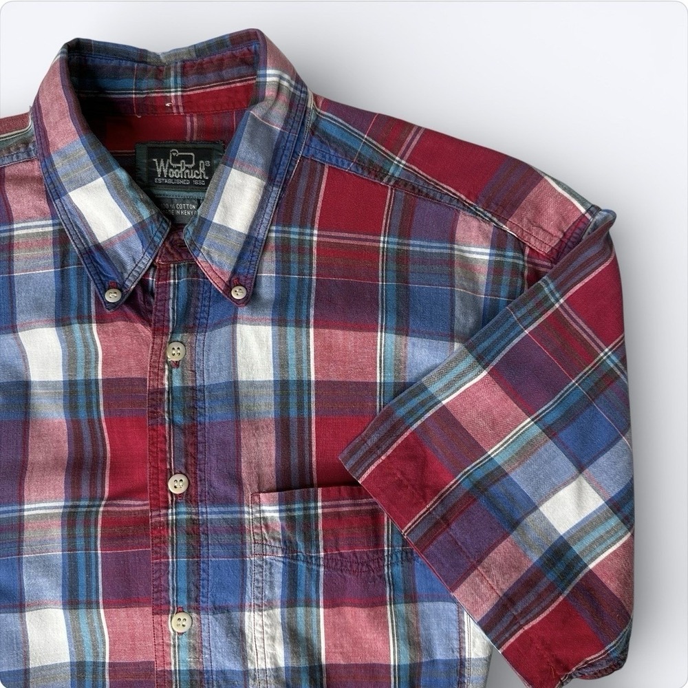 Vtg Woolrich Plaid Button Down Short Sleeve Shirt Mens M Camp Cabin Outdoor 80s